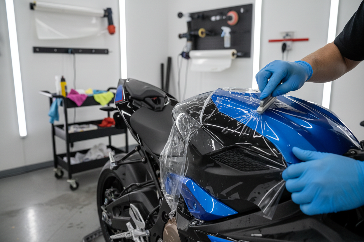 BMW bike, getting the PPF and detailing